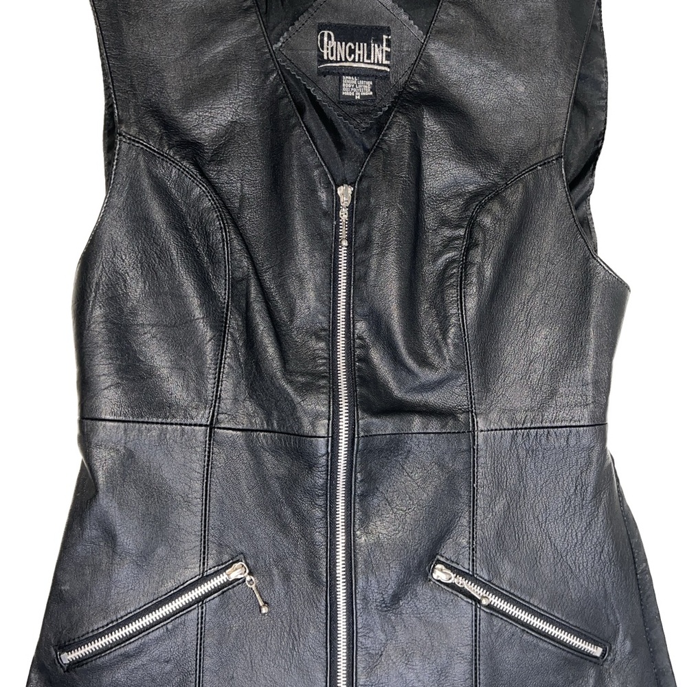 Black Leather Motorcycle Vest with Tailored Fit